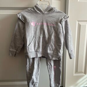Champion Heather Gray Hoodie and Joggers with Pink Logo